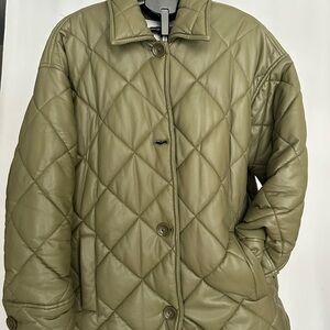 Stand Studio Olive Green Quilted Puffer Coat